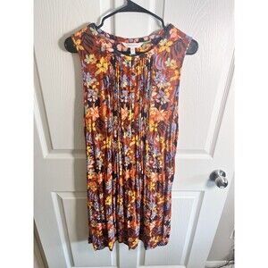 Garnet Hill Livvy Multicolor Floral Print Crepe Sleeveless Dress Womens Large